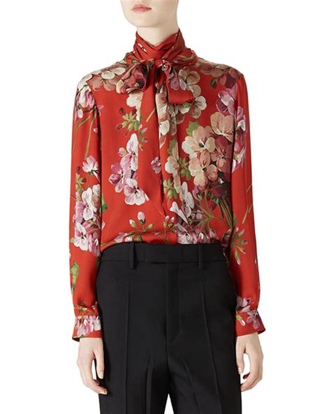 gucci red blouse allover print|gucci tops for women.